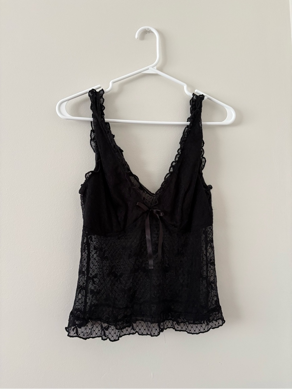 Urban Outfitters Black Lace Chemise Tank with Bow Accent